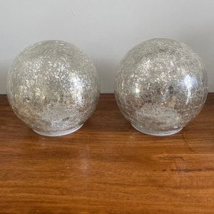 Set of Two Holiday Lighted Crackled Glass Orbs.